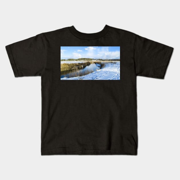 Country River in the Winter Kids T-Shirt by Natural Distractions